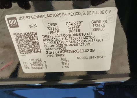 2024 GMC Sierra 1500 4Wd Short Box Elevation With 3Sb из США, поврежденный, VIN 3GTUUCED8RG114209